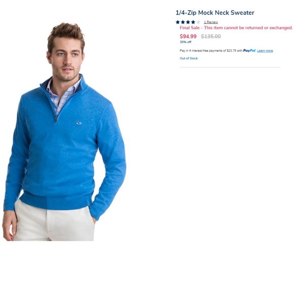 Vineyard Vines Men's Large 1/4-Zip Mock Neck Sweater Perfect Condition - Picture 1 of 4